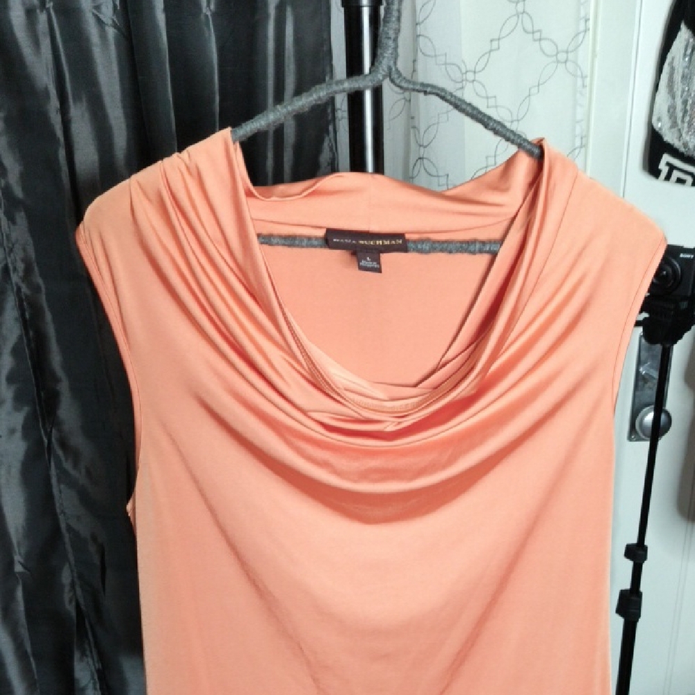 Dana Buchman Peach Sleeveless Top Drape Neck Blouse Size L